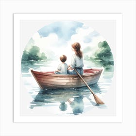 Mother And Son In A Boat Art Print