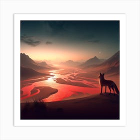 The Spreading of the First Plague (river, desert, fox, canyon) Art Print