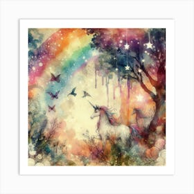 Unicorns In The Forest Art Print