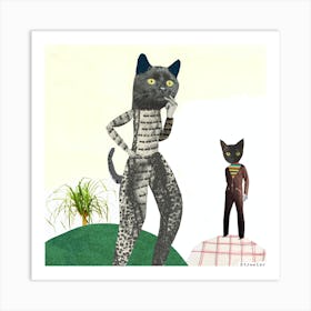 Pondering Cat Collage Art Print