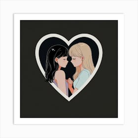 Two Girls In A Heart Art Print