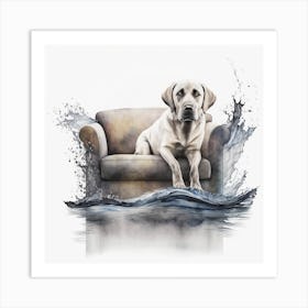 Dog Sitting On A Couch Art Print