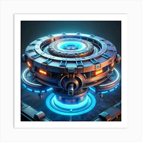 A Futuristic Machine With Blue Lights Art Print