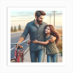 Father And Daughter street walking Art Print