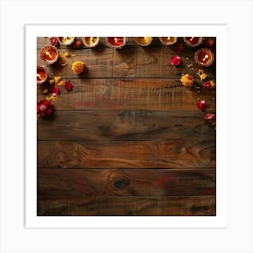 Diwali Lights On Wooden Background Art Print