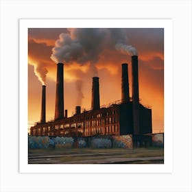 Sunset At A Factory Art Print