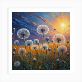 Dandelions At Sunset Art Print