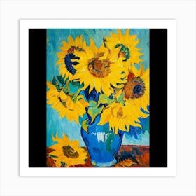 Sunflowers In A Blue Vase Art Print