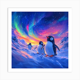 Penguins In The Snow 11 Art Print