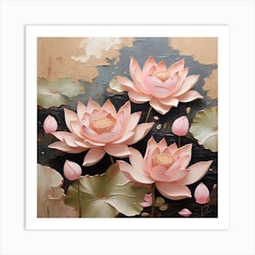 Pattern with pink Lotus flowers 1 Art Print