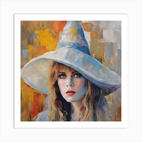 The White Witch - Stevie Beautiful Nicks in a Witchy Hat Free Spirits and Hippies Bohemian Lover Boho Gypsy Oil Painting Witches Everywhere Art Print