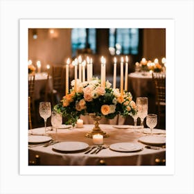 A Photo Of A Wedding Table With A White Tablecloth Art Print