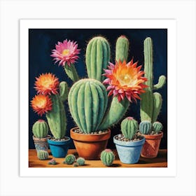 Cactus Painting Maximalist Still Life Woolly Torch Cactus art print 3 Art Print