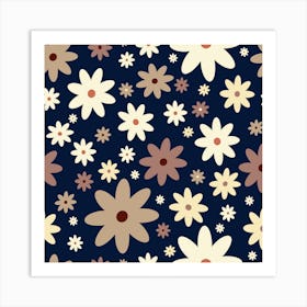 Hippie Flowers Boho Seamless Background Floral Retro Pattern Art Print