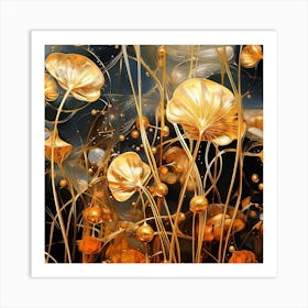 Golden Flowers 1 Art Print