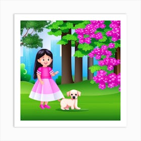 Girl With Dog In The Park Art Print