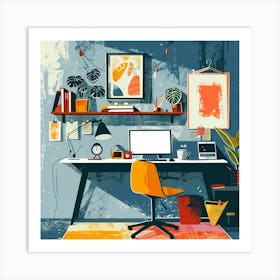 Home Office Designer Hand Drawn Sketch Illustration  Art Print