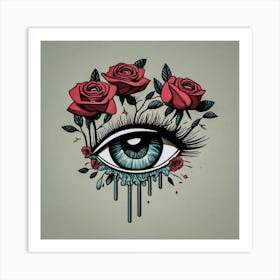 Tear Eye With Roses Art Print