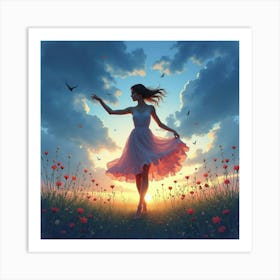 Elegance Of Dance In A Watercolor Twilight Meadow 1 Art Print