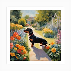 Dachshund In The Garden Art Print