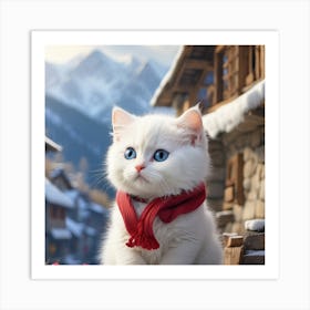 White Kitten In A Scarf Art Print