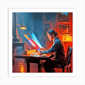 Young Man Working At A Desk Art Print
