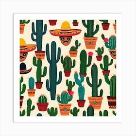 Mexican Cactus Pattern 26 Art Print