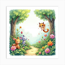 Watercolor Enchanted Garden With Floating Magical Fauna 1 Art Print