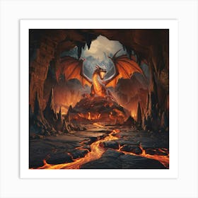 Dragon Lair in a Volcanic Cave Art Print