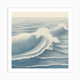 Ocean Waves Gentle Pencil Drawings Of Waves Highlighted With Shades Of Light Blue And Sandy Beige Art Print