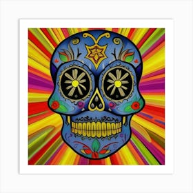 Multi coloured Sugar Skull Art Print