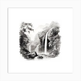 Picturesque Waterfalls Sketch Art Print