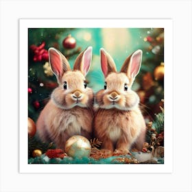 Firefly Adorable Christmas Bunnies In Festive Pastel Charm 8936 (2) Art Print