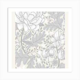 Grey Floral Wallpaper Art Print