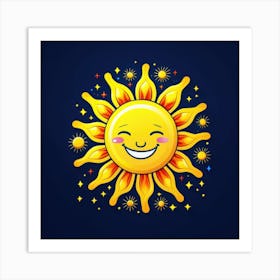 Lovely smiling sun on a blue gradient background 77 Art Print