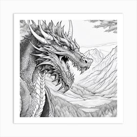 0 Coloring Pages For Adults, Dragon, In The Style Of Esrgan V1 X2plus Art Print