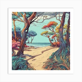 Nice Colours Drawing Trees On Beach 231462094 Art Print