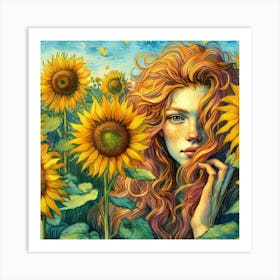 Sunflower Girl 2 Art Print