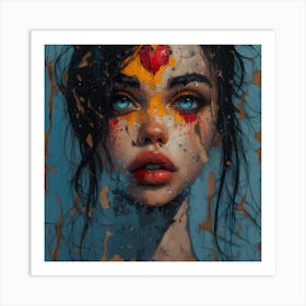 Girl With Heart On Her Face Art Print