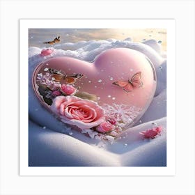 Pink Heart With Butterflies Art Print