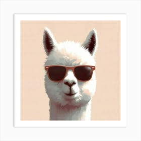 Alpaca Wearing Sunglasses Art Print | Funny Farm Animal Painting, Retro Pop Art Decor, Pastel Colour Nursery Print Art Print