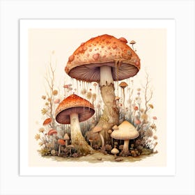 Mushrooms In The Forest 1 Art Print