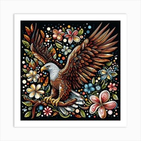 Eagle With Flowers Art Print