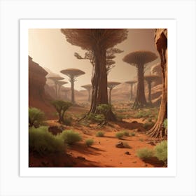 Desert Landscape With Trees paintings art print Art Print