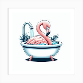 Flamingo In Bathtub Art Print