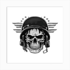 Military Skull Tattoo Line Art Art Print