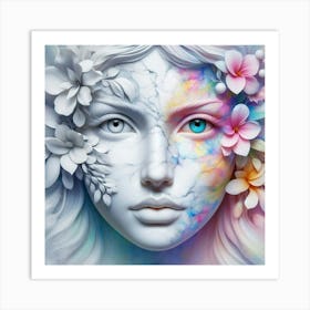 Woman With Flowers On Her Face 2 Art Print