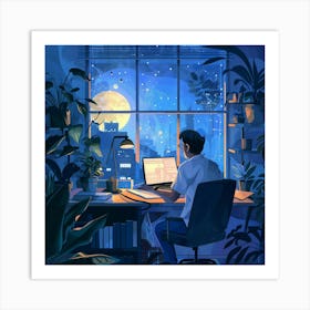 Night In The Office Art Print