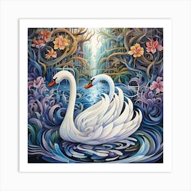 Swans In The Water Art Print