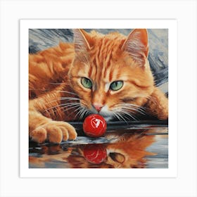 Red Ball Cat 1 Art Print